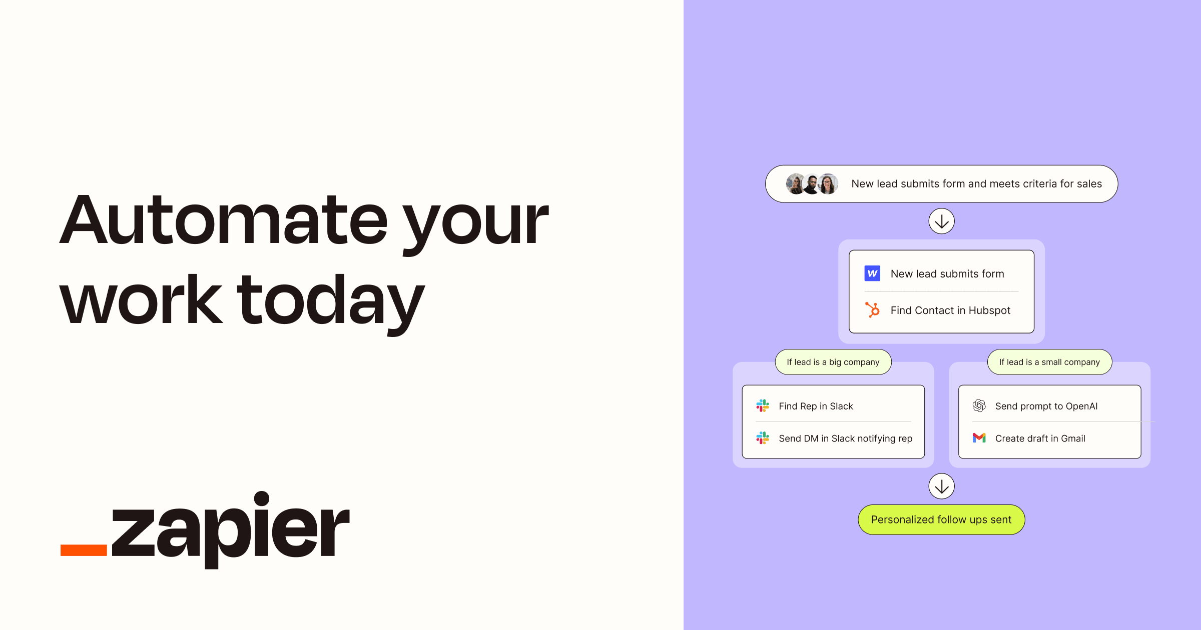 Automate your work today | Zapier website picture